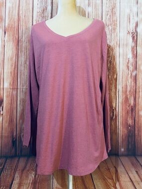 Women's 1X Long-Sleeve V-Neck T Shirt Terra Sky Dusty Rose Soft